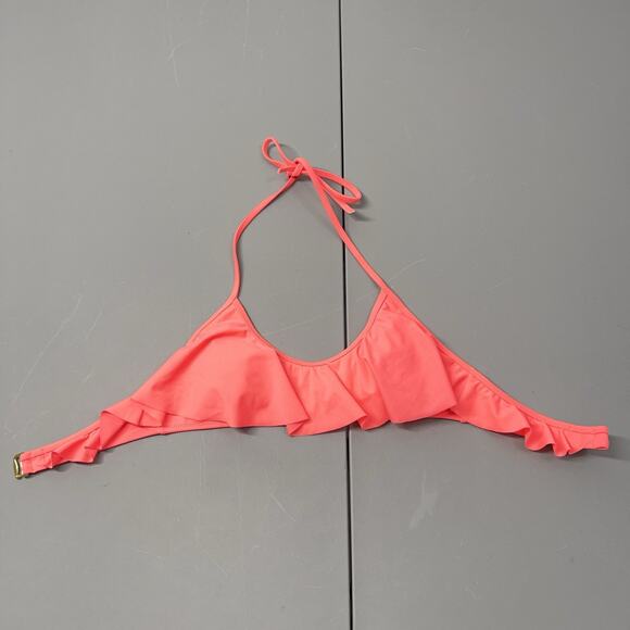 Victoria’s Secret Flounce Halter Coral Bikini Top XS Swim Removable Pads - Picture 3 of 8